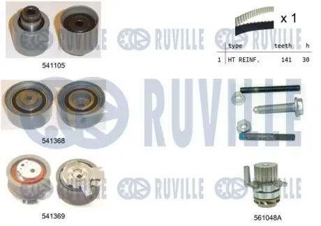RUVILLE AUDI К-кт. ГРМ (рем.+3шт.ролика+помпа+крепление) 2,0TDI: A3/4/6 03- VW 2,0TDI: Golf V, Passat, Touran SKODA SEAT Ruville 5501261