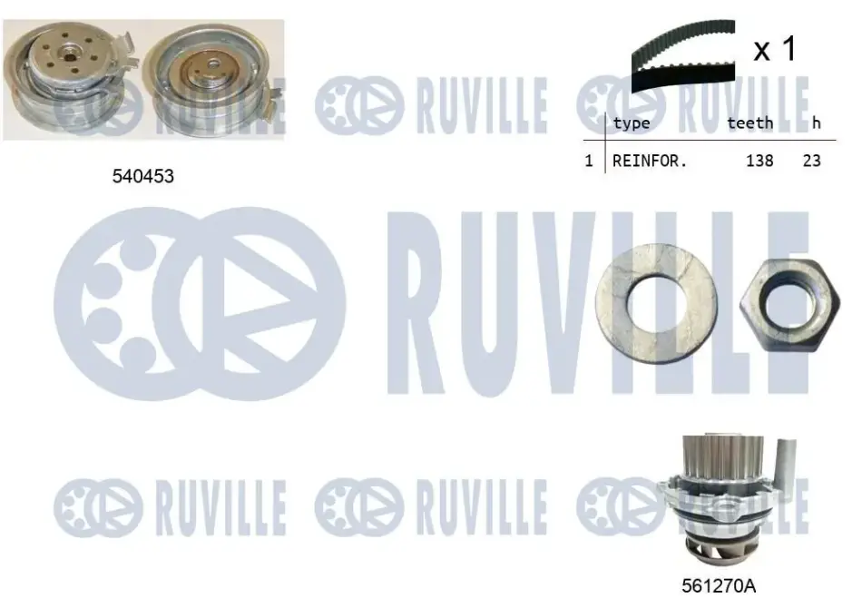 RUVILLE AUDI К-кт. ГРМ (рем.+ролик+крепление+помпа) 1,6 A3/A4 VW Golf IV 1,6/2,0 SKODA 1,6/2,0 SEAT ruville 5500131
