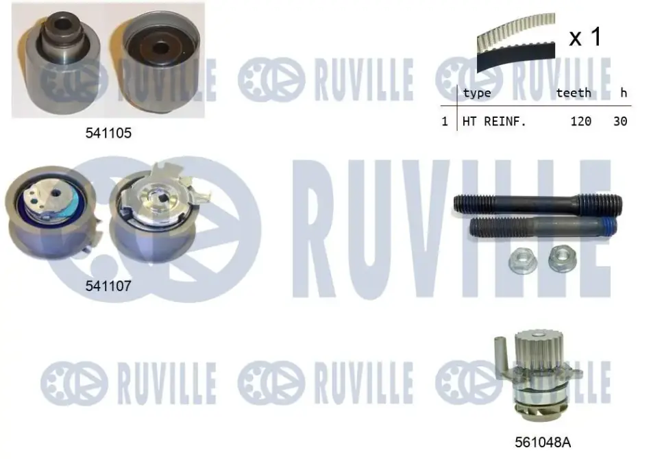 RUVILLE AUDI К-т ГРМ (помпа + 2 ролика + ремень) A3/A4A6 1.9TDI/2.0TDI -08, VW Golf |V, V Passat 00- ruville 5500611