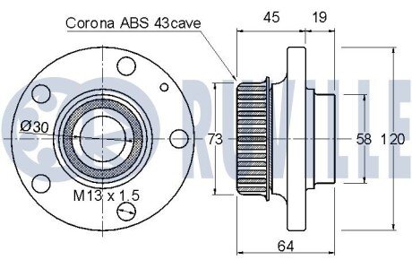 AUDI Подшипник колеса задний AUDI A3 96-97, SKODA Octavia 97- ruville 220622