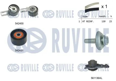 RUVILLE CITROEN К-кт ГРМ (помпа+ремень+2 ролик) C3 II (SC_) 1.4 09-, DS3 (SA_) 1.4 10-, PEUGEOT ruville 5503791