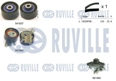 RUVILLE CITROEN К-кт. ГРМ. (ремень + 2шт ролики + помпа + крепление) C4 Picasso I вэн, JUMPY 07-, PEUGEOT 407, 807 ruville 5503661