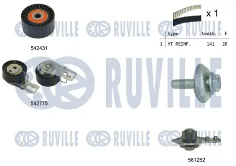 RUVILLE CITROEN К-т ГРМ (помпа+ремень+2ролика) Berlingo, C2, C3, C4 1.6HDI, FIAT Scudo, FORD Fiesta, Focus 1.6TDCI ruville 5503951