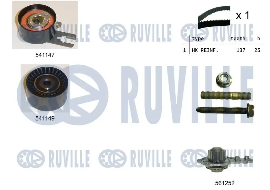 RUVILLE CITROEN К-т ГРМ с водяным насосом + 2 ролика Berlingo 1,6HDI 05-, ruville 5500581