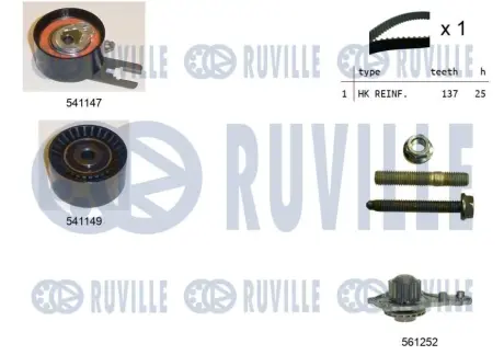 RUVILLE CITROEN К-т ГРМ с водяным насосом + 2 ролика Berlingo 1,6HDI 05-, ruville 5500581 MINI MINI