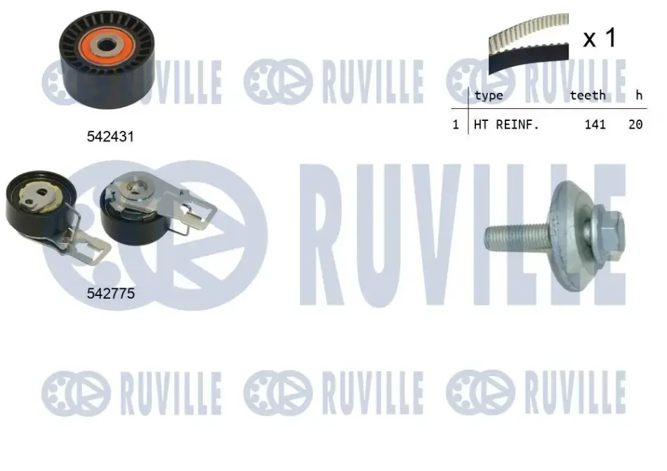 RUVILLE CITROEN Р/к ГРМ (ремень+2ролика) Berlingo, C2, C3, C4 1.6HDI, FIAT Scudo, FORD Fiesta, Focus 1.6TDCI Ruville 550395 (фото 1)