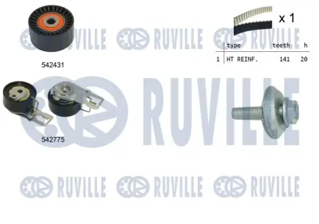 RUVILLE CITROEN Р/к ГРМ (ремень+2ролика) Berlingo, C2, C3, C4 1.6HDI, FIAT Scudo, FORD Fiesta, Focus 1.6TDCI ruville 550395