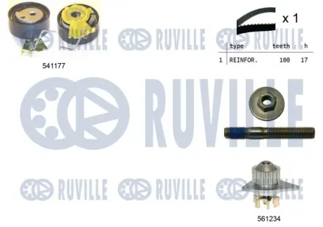 RUVILLE CITROEN Ремень ГРМ+ролик+помпа Berlingo 1.1i 96-,C2/C3 1.1i 02- Ruville 5500501