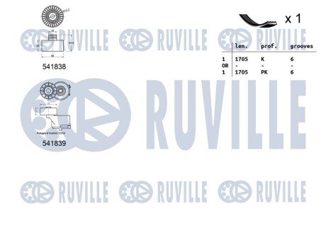 CITROEN ремінь генератора+ натяжн пристрій+параз ролик Berlingo 05- ruville 570060