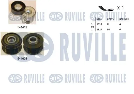 RUVILLE FIAT К-кт ГРМ (ремінь+ натяжний пристрій+шків генератора) DOBLO 1.3 05-05, 500 1.3 07- ruville 570160