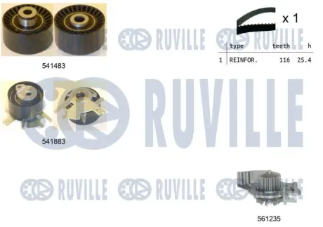 RUVILLE FIAT К-т ГРМ (помпа+ремень+2 ролика) Scudo 2.0 HDI 07-, CITROEN Jumpy 2.0HDI, FORD ruville 5502962