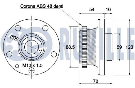 FIAT Ступица колеса с подшипн. і кольцом ABS, Citroen, Peugeot ruville 220160