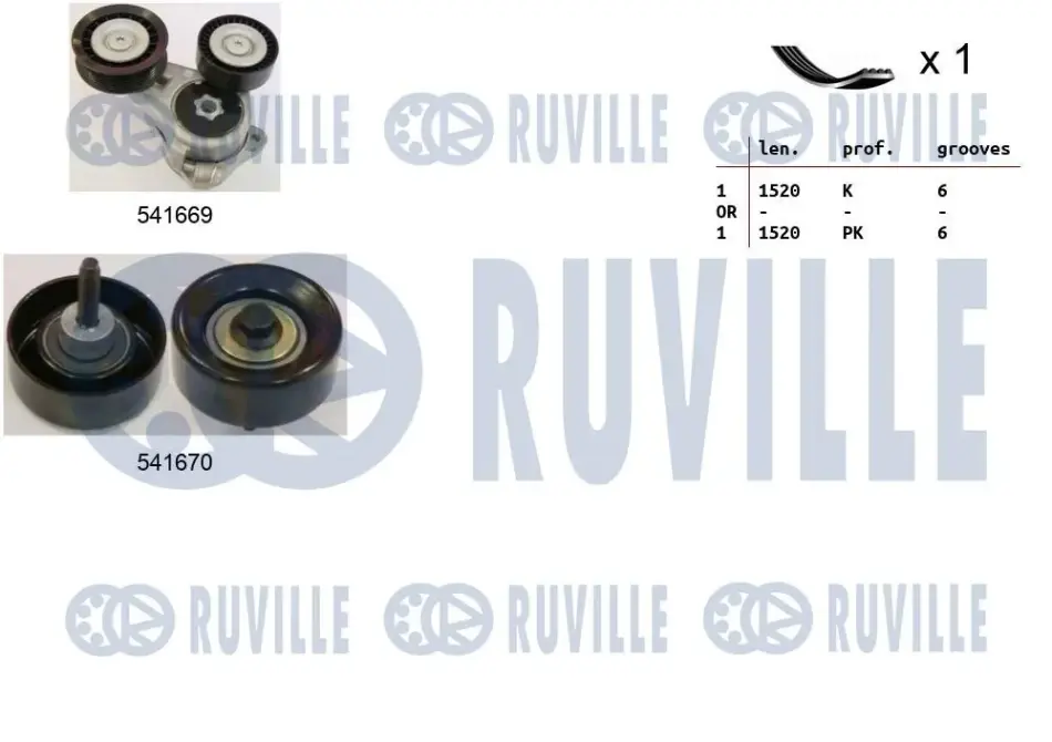 RUVILLE FORD К-кт ГРМ (натяжний пристрій+ролик+ремінь) C-MAX (DM2) 1.8 TDCi 07-10, FOCUS II 1.8 04-12 Ruville 570066 (фото 1)