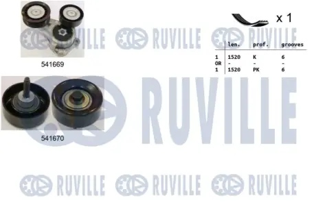 RUVILLE FORD К-кт ГРМ (натяжний пристрій+ролик+ремінь) C-MAX (DM2) 1.8 TDCi 07-10, FOCUS II 1.8 04-12 ruville 570066