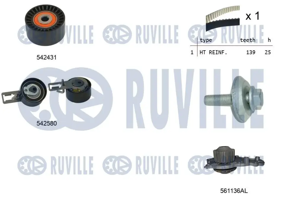 RUVILLE FORD К-кт ГРМ (ремень +помпа + 2 ролика) FIESTA VI 1.4 TDCi, B-MAX 1.6 TDCi, PEUGEOT ruville 5503861