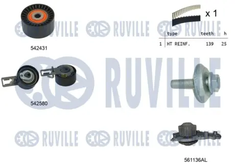 RUVILLE FORD К-кт ГРМ (ремень +помпа + 2 ролика) FIESTA VI 1.4 TDCi, B-MAX 1.6 TDCi, PEUGEOT ruville 5503861