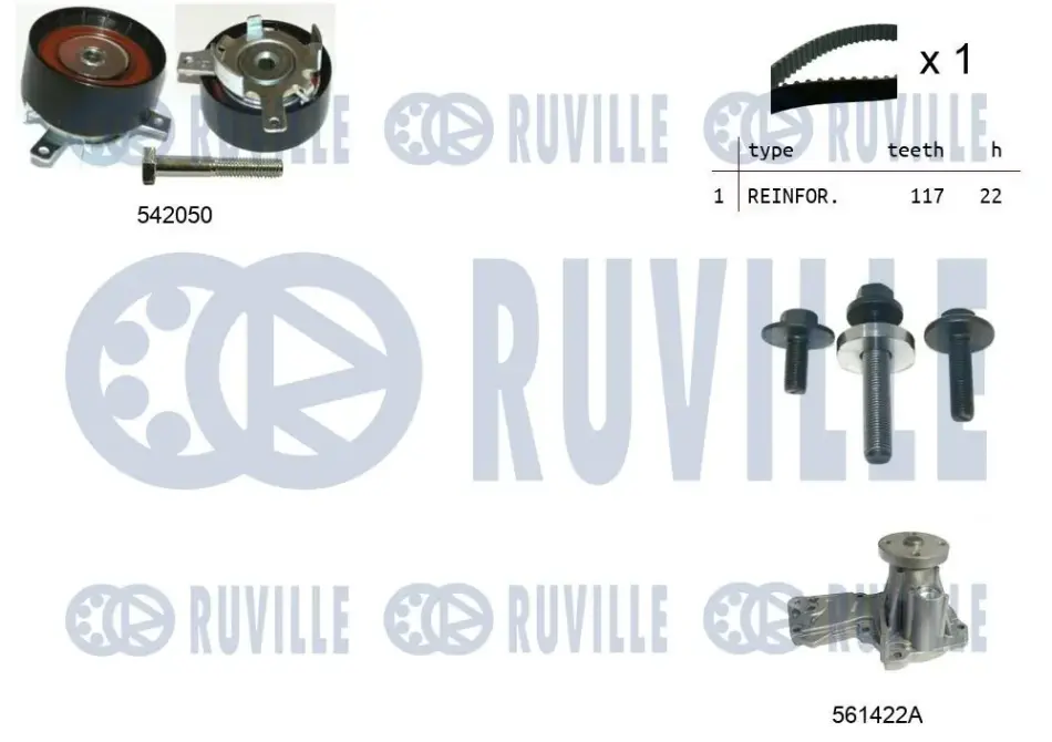 RUVILLE FORD Ремень ГРМ + ролик натяжителя +помпа Fiesta, Focus 02- ruville 5503041