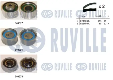 RUVILLE К-кт. ГРМ (2 ремня+3 ролика) Mitsubishi Outlander 2.0 03- Ruville 550431