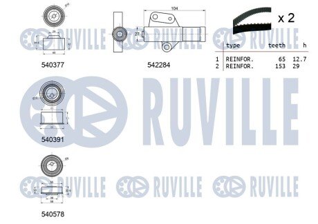 К-кт ГРМ (2шт. ремни + 3шт. ролики + наряжитель) MITSUBISHI 2.0 ruville 550481