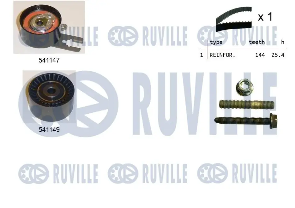 RUVILLE К-кт ГРМ (рем. + 2 ролика) Citroen C1/3,Nemo,Ford Fiesta,Peugeot 1.4HDi 01- Ruville 550052 (фото 1)
