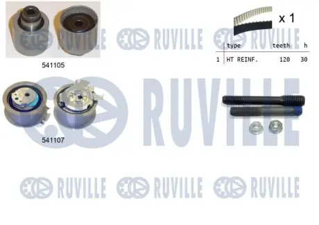 RUVILLE К-кт. ГРМ (рем.+2шт.ролика+крепление) 1,9TDI: AUDI A3/4/6 VW 1,4 T5 SEAT SKODA FORD Galaxy Ruville 550061
