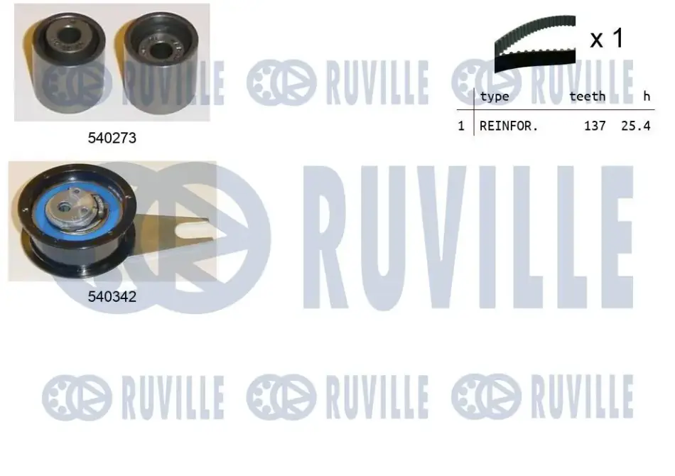 RUVILLE К-кт. ГРМ (рем.+2шт.ролика+крепление+крепление) AUDI 1,9TDI VW 1,9TD/TDI/SDI SEAT 1,9TD/TDI ruville 550234