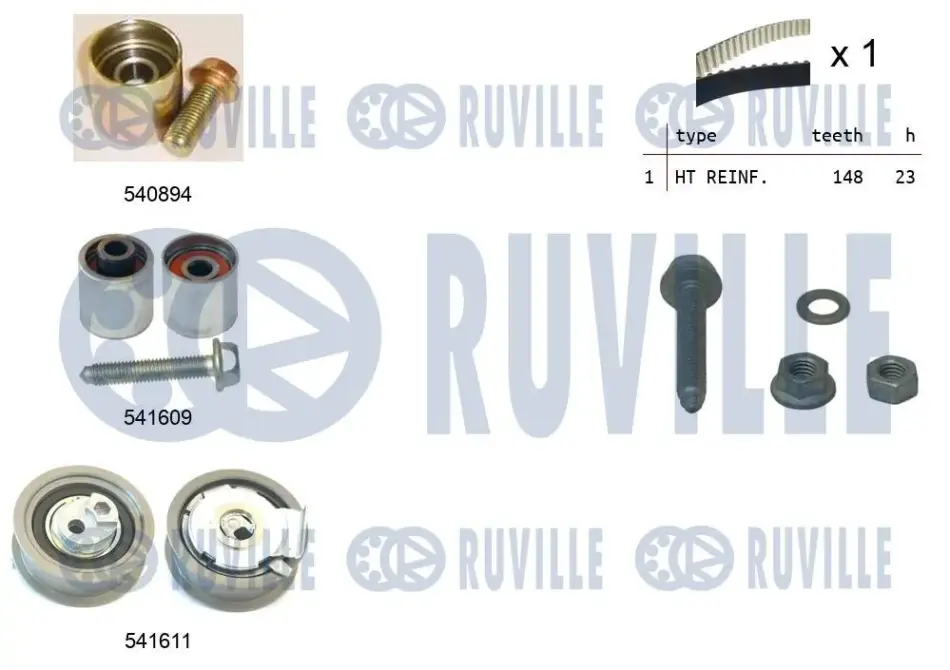 RUVILLE К-кт ГРМ (рем.+3 ролика +крепл.) Golf,Passat,Audi A4,Skoda ruville 550319