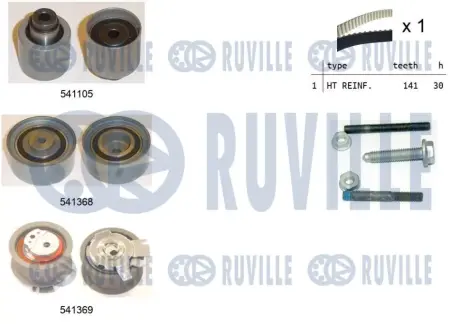 RUVILLE К-кт. ГРМ (рем.+3шт.ролика+крепление) AUDI 2,0TDI: A3/4/6 03- VW 2,0TDI: Golf V, Passat, Touran SKODA SEAT ruville 550126