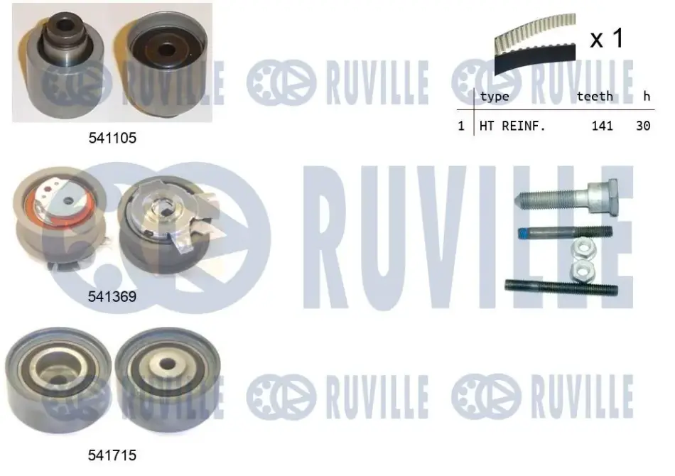 RUVILLE К-кт. ГРМ (рем.+3шт.ролика+крепление) AUDI 2,0TDI: A3/4/6 03- VW 2,0TDI: Golf V, Passat, Touran SKODA SEAT ruville 550299