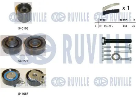 RUVILLE К-кт. ГРМ (рем.+3шт.ролика+крепление) VW Crafter 2.5 TDI 06- Ruville 550504