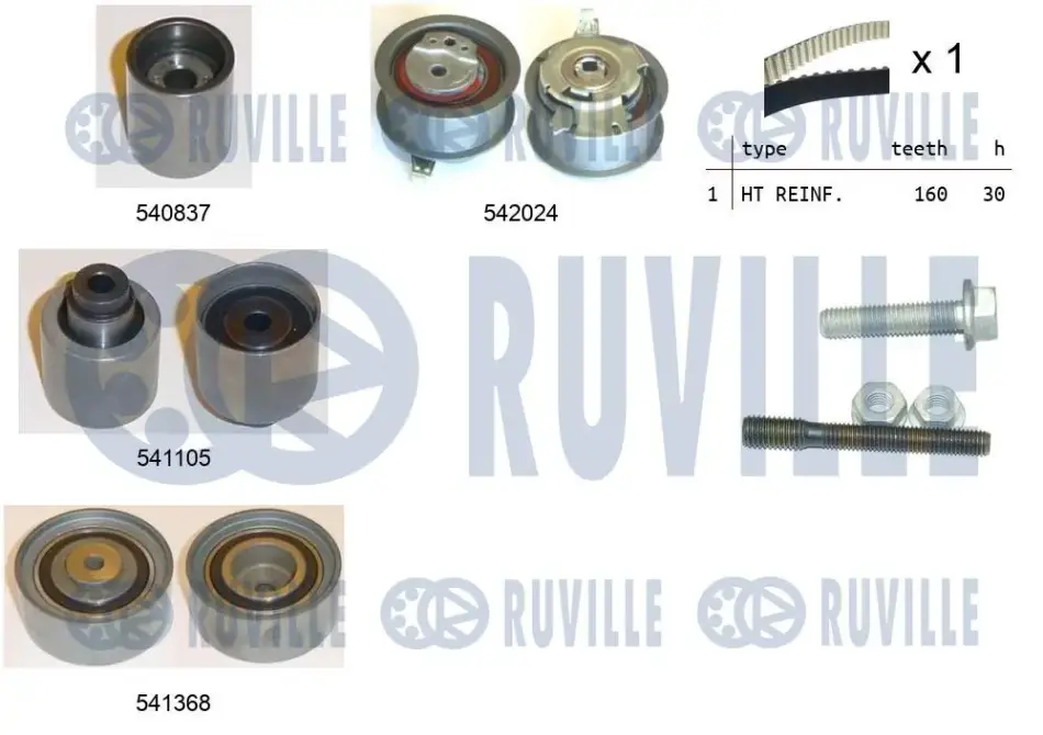 RUVILLE К-кт ГРМ (рем. + 4 ролика натяжения +крепл.) Golf,Passat,Audi 2.0TD ruville 550305