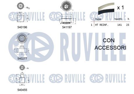 К-кт. ГРМ (рем.+4шт.ролика+крепление) AUDI A3 1,9TDI 96-01 VW 1,9TDI/SDI: Golf IV, Polo SKODA SEAT ruville 550059