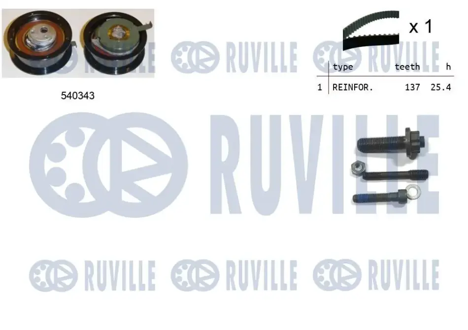 RUVILLE К-кт. ГРМ (рем.+ролик+крепление) AUDI 1,9TDI VW 1,9TD/TDI/SDI SEAT 1,9TD/TDI ruville 550225