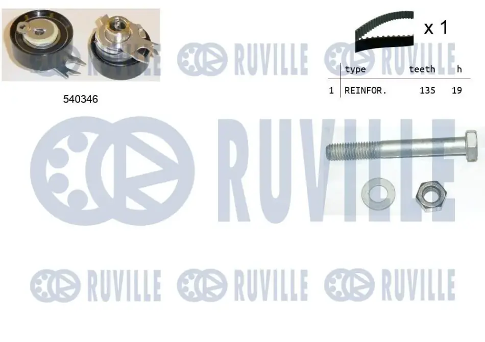 RUVILLE К-кт ГРМ (рем.+ролик+крепление) VW 1,0-1,4: Polo, Caddy, Lupo 95- SEAT 1,0/1,4 ruville 550007