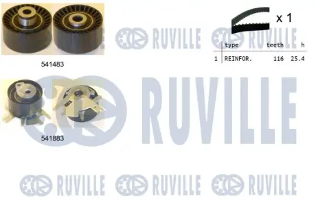 RUVILLE К-кт ГРМ (ремень+2шт. ролика) Fiat Scudo 2.0 HDI 07- ruville 550296 Пежо 508