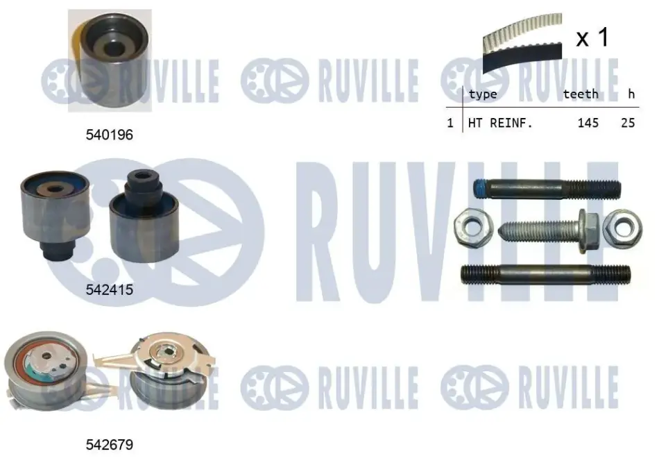 RUVILLE к-кт. грм. (ремень + 3 шт. ролика + крепление) VW 2.0 TDI 12- ruville 550376