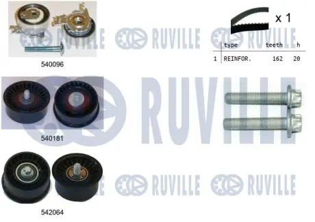 RUVILLE К-кт. ГРМ (ремень+3шт.ролика+крепление) OPEL Astra G/H 1.8, CHEVROLET Lacetti 1.8 ruville 550317