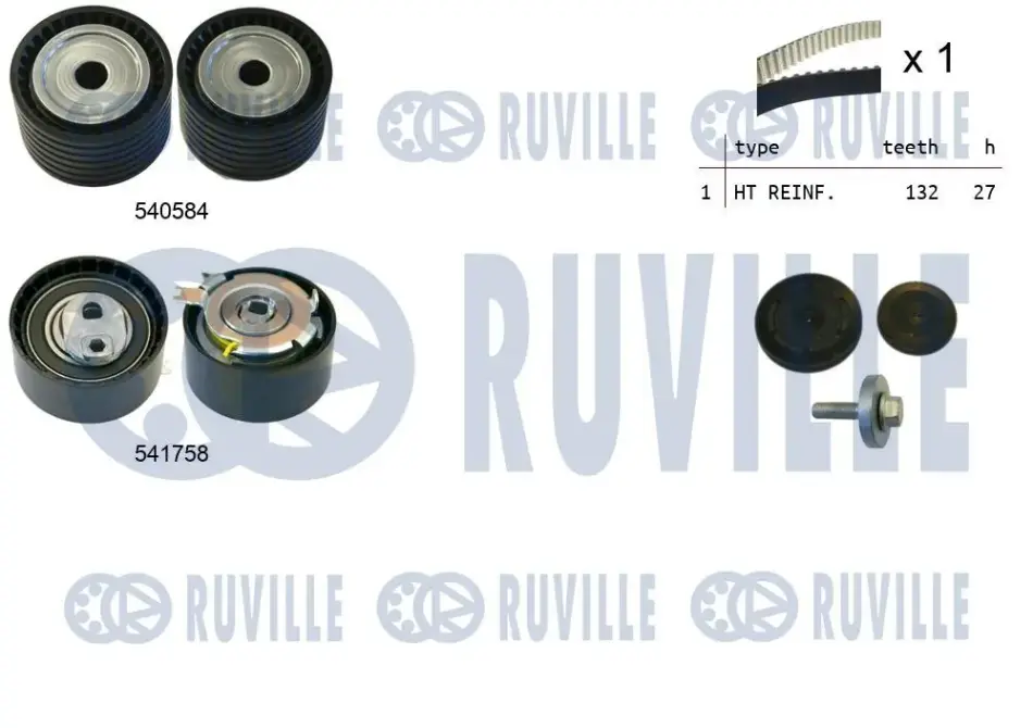 RUVILLE К-кт. ГРМ (ремень НТ+ 2шт. ролика+ крепление) Renaul Megane II 1.6 Ruville 550298 (фото 1)