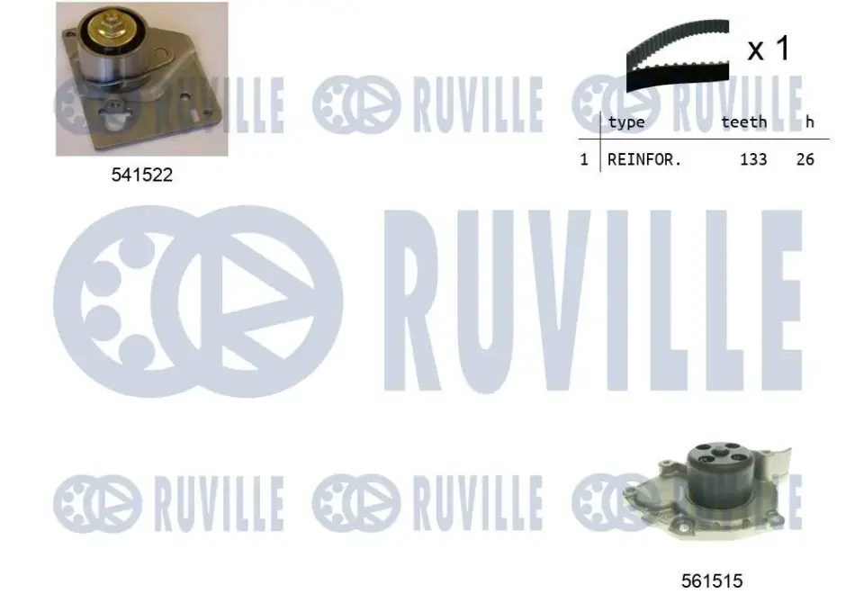 RUVILLE К-кт ГРМ з водяним насосом Nissan Primera,Laguna II,Scenic 1.9dCi 02- Ruville 5501282 (фото 1)