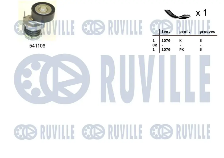 RUVILLE к-кт. ремінь + ролик Audi A3,Skoda Fabia II,Octavia II,SuperB II,Caddy III,CC,Golf VI,Passat 1.6/2.0TD 05- Ruville 570064 (фото 1)