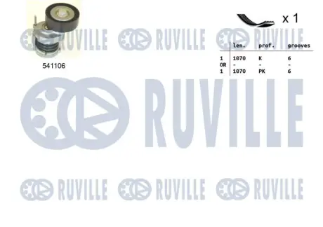 RUVILLE к-кт. ремінь + ролик Audi A3,Skoda Fabia II,Octavia II,SuperB II,Caddy III,CC,Golf VI,Passat 1.6/2.0TD 05- ruville 570064
