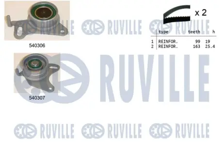 RUVILLE К-кт ремня ГРМ (2 ремня+2 ролика) Hyundai,Kia,Mitsubishi 2.5TDI ruville 550039