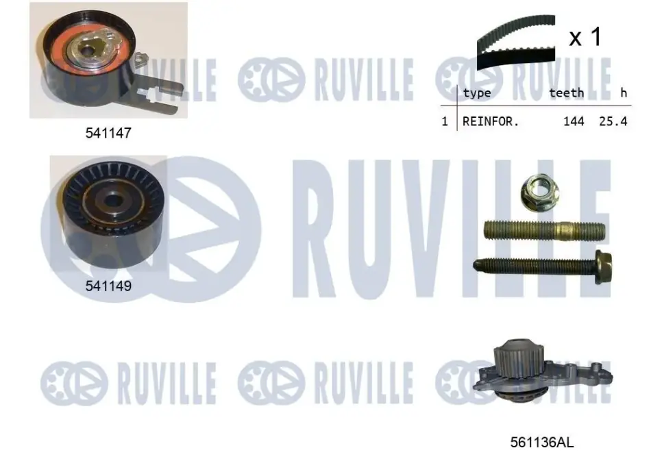 RUVILLE К-т ГРМ CITROEN (рем.+2шт.ролика+ помпа) 1,4HDI 02-, PEUGEOT ruville 5500521