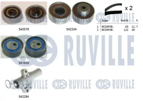 RUVILLE MITSUBISHI К-т ремня ГРМ (2 ремня+3 ролика+1 натяжитель) Grandis 2.4 04- Ruville 550410