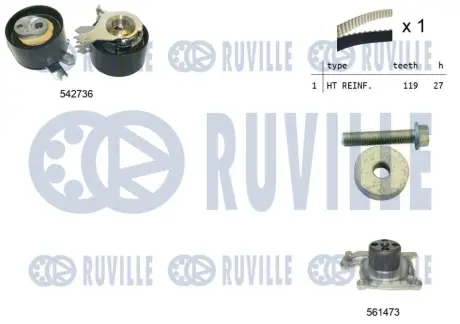 RUVILLE NISSAN К-кт. ГРМ (Ремень ГРМ+ролик+помпа воды) JUKE, NV200 / EVALIA 1.5dci ruville 5503781