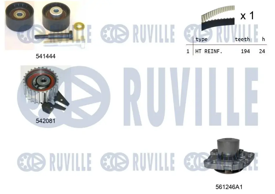 RUVILLE OPEL К-кт ГРМ с водяным насосом COMBO Combi 12-, LANCIA DELTA III, MUSA 1.6 D ruville 5503031