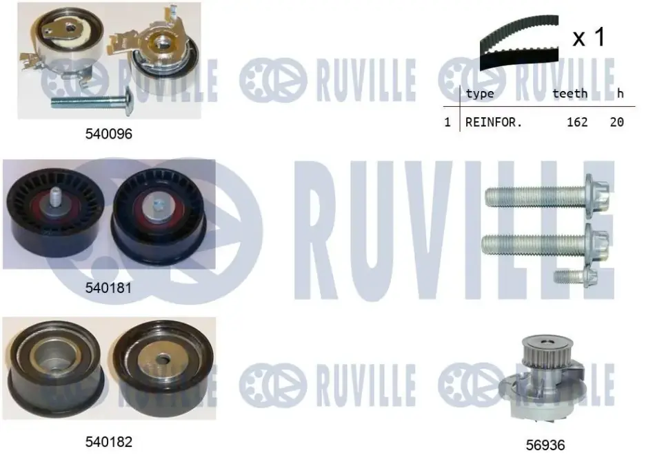 RUVILLE OPEL К-т. ГРМ (помпа + ремень+3шт.ролика+крепление) Astra G 1.4/1.6/1.8 ruville 5500401
