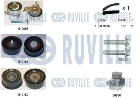 RUVILLE OPEL К-т. ГРМ (помпа + ремень+3шт.ролика+крепление) Astra G 1.4/1.6/1.8 Ruville 5500401