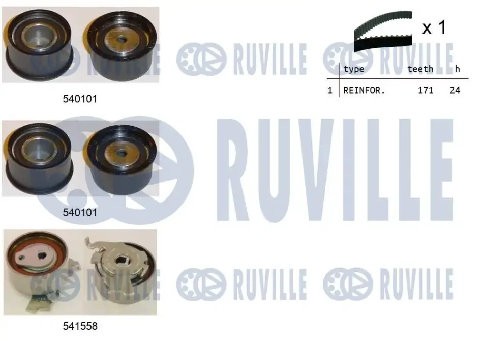 RUVILLE OPEL Ремень ГРМ + 3 ролика натяжения Omega B 2.2 98- ruville 550311