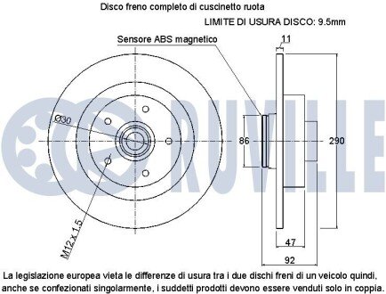RENAULT диск гальмівний з підшипн. з вбудований.магніт.кільцем задній Grand Scenic III 09- ruville 221634